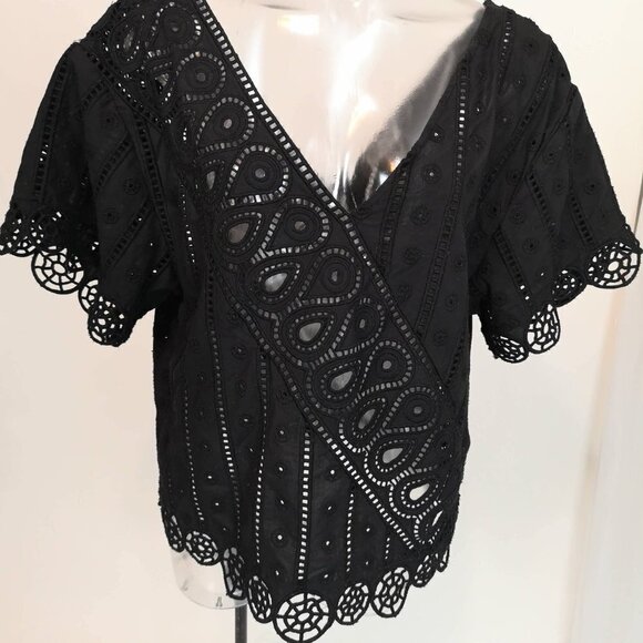 vintage Opening Ceremony BLACK BROIDERIE ANGLAISE scallop edge eyelet lace top - Picture 11 of 13
